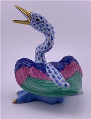 Herend Honking Goose in Blue Porcelain Figurine